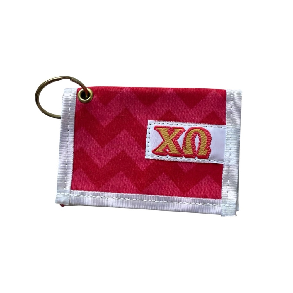 Chi Omega Red and White Velcro Key & Card Holder Wallet